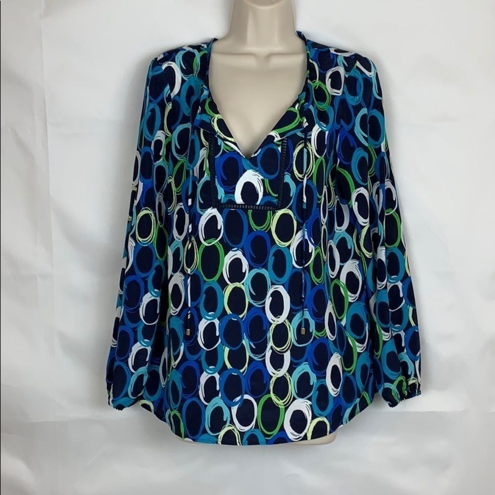 Pappagallo blue print tunic blouse